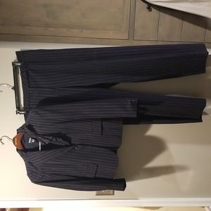 Navy blue with white pin stripe women's pants suit